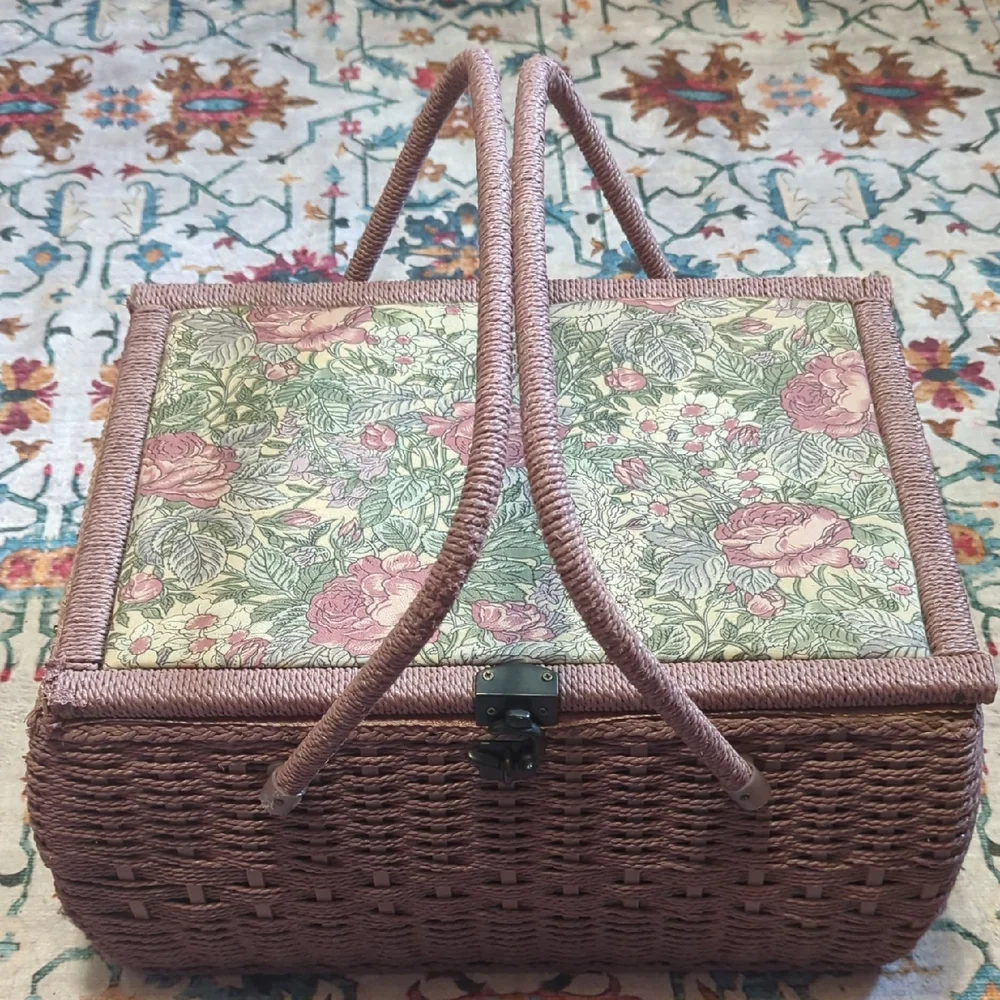 Floral Patterned Wicker Storage Bin